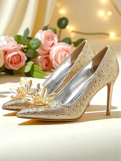 Crystal High Women's Sparkly Pumps Gold Embellished - Heel