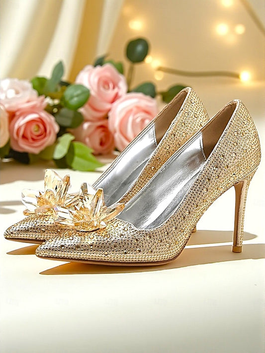 Crystal High Women's Sparkly Pumps Gold Embellished - Heel