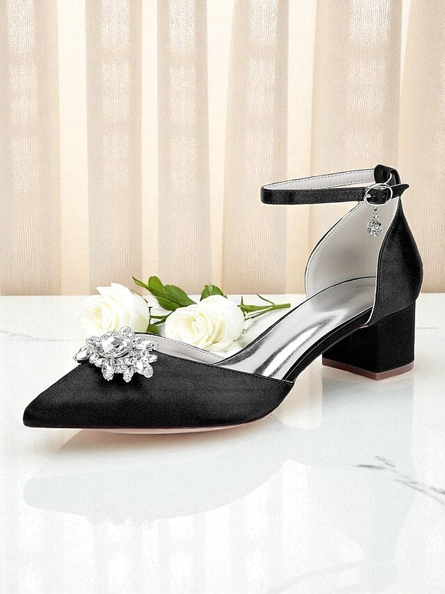 Heel Shoes with Women's Satin Wedding Block Burgundy