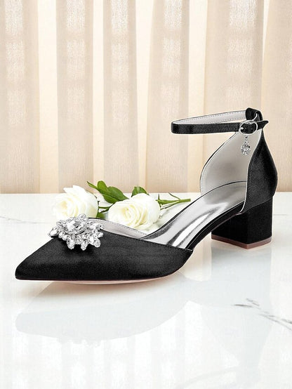 Heel Shoes with Women's Satin Wedding Block Burgundy