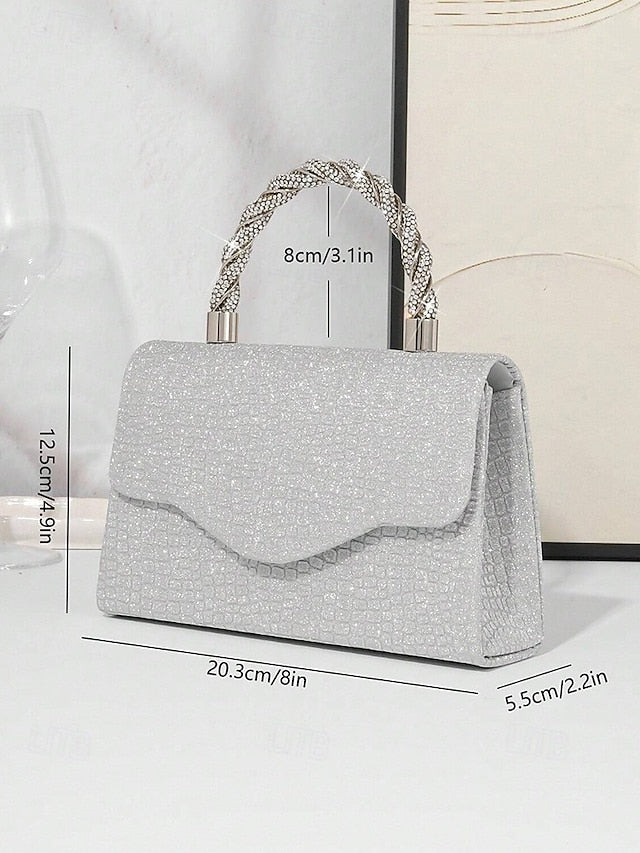 – with Handle Women's Glitter Silver Rhinestone Handbag