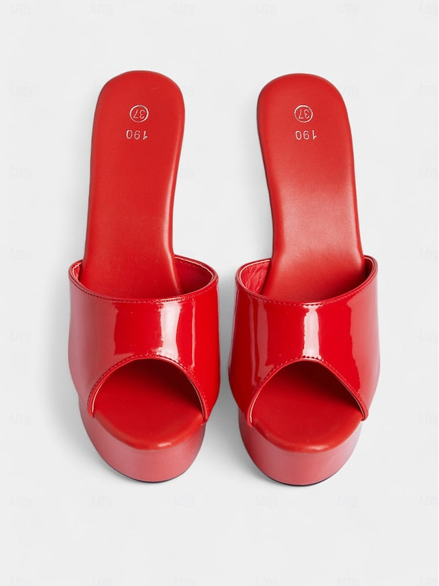 High with Patent Red Platform Heels Leather Women's