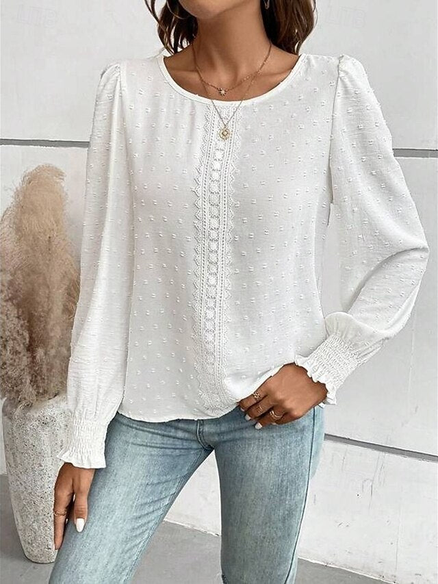 Women's Popover Shirt Casual Shirt Blouse Lace Patchwork