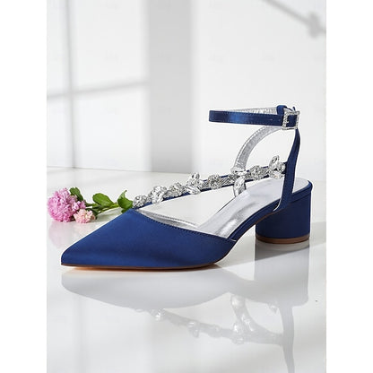 Block Pumps Heel Purple with Satin Rhinestone Women's