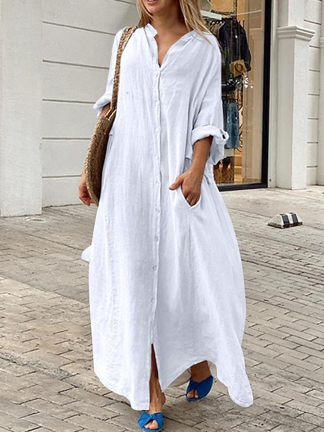 Women's Blue Black White Fall Autumn Maxi long Dress Maxi