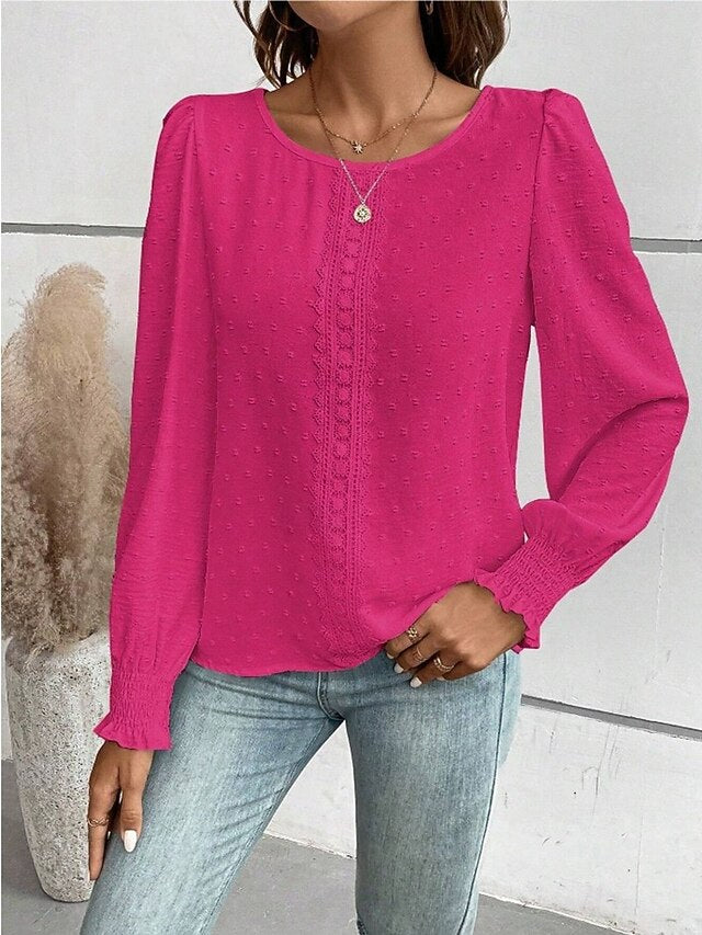 Women's Popover Shirt Casual Shirt Blouse Lace Patchwork