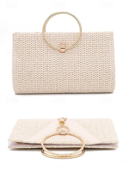 with Elegant Woven Purse Handbag Straw Clutch Women's –