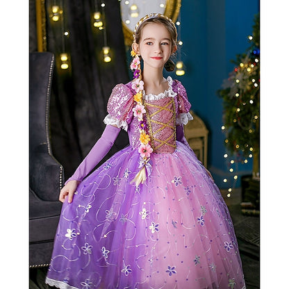 Princess Girl Dress Cosplay Rapunzel Flower Cloak