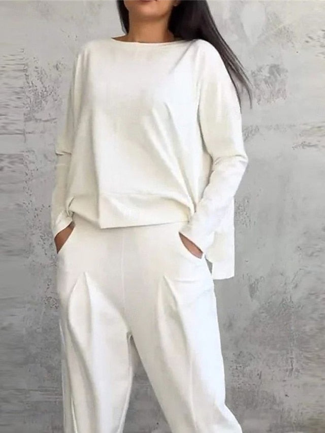 Women's 2 Pieces Sweatshirt Tracksuits Long Sleeve Crew