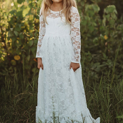 Girls' Solid Kids Colored Flower Long Dress Girl