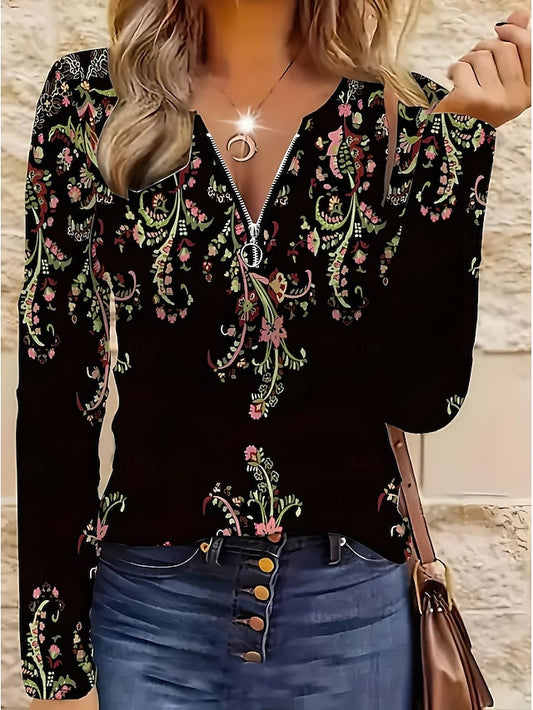 Women's T Shirt Quarter Zip Long Sleeve Casual Graphic