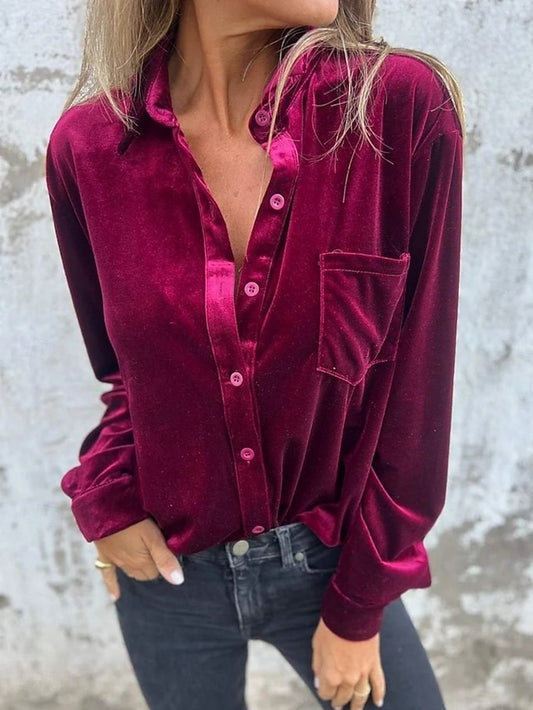 Women's Dress Shirt Button Up Shirt Blouse Velvet Blouse