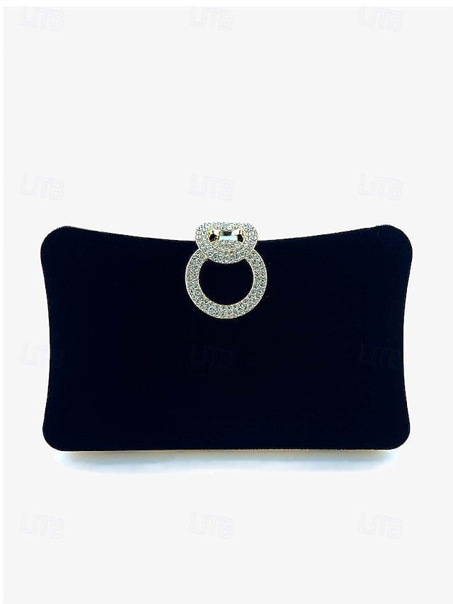 Elegant Bag Velvet with Clutch Rhinestone Ring Women's Blue