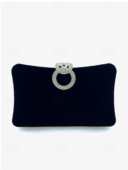 Elegant Bag Velvet with Clutch Rhinestone Ring Women's Blue