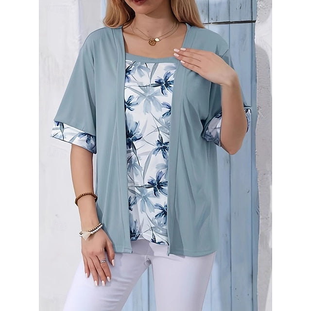 Women's Blouse Patchwork Floral Elegant Vacation Casual