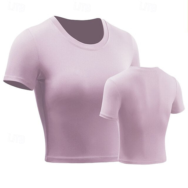 Women's Running T-Shirt Crop Top Short Sleeve Tee Tshirt