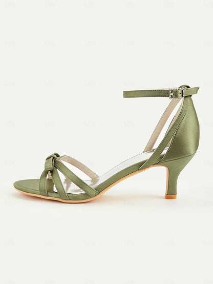 Kitten Satin Heel Vintage Women's Green 1950s Strappy