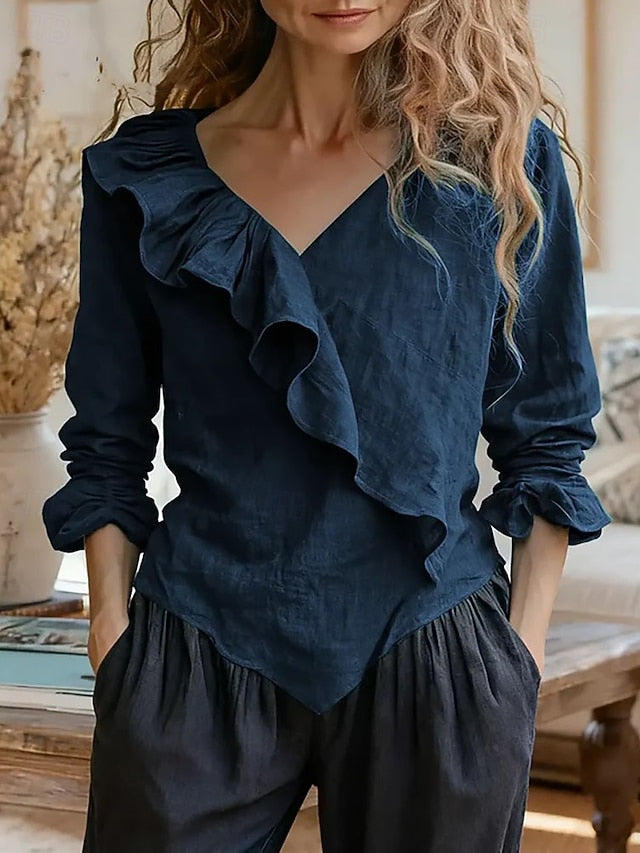 Women's Blouse Ruffle Patchwork Plain Vintage Stylish Long