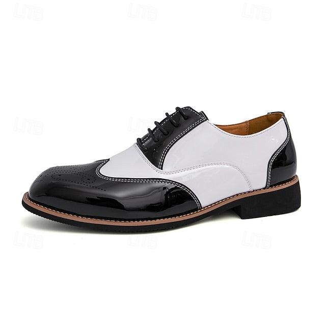 Men's Leather Oxford with and Gold Patent Black Shoes