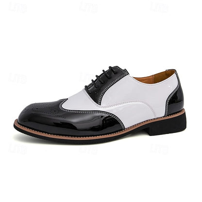 Men's Leather Oxford with and Gold Patent Black Shoes