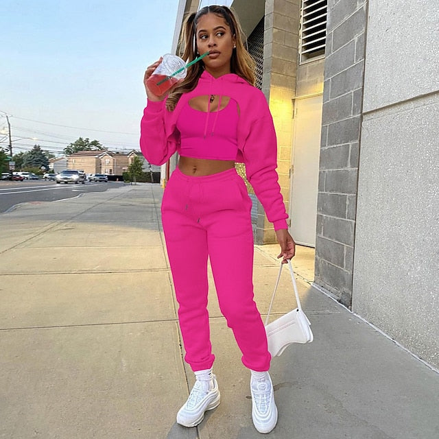 Women's Pants Sets Sleeveless Long Sleeve Round Neck Hooded