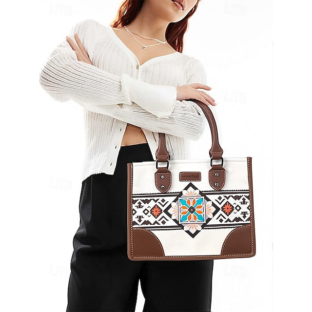 Women's Ethnic Set Faux Handbag and with Leather Canvas