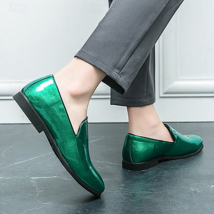 Shiny Loafers – Slip-On Metallic Men's Fashionable Gold