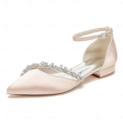 Elegant White Flats Wedding Pointed – Toe Women's Satin