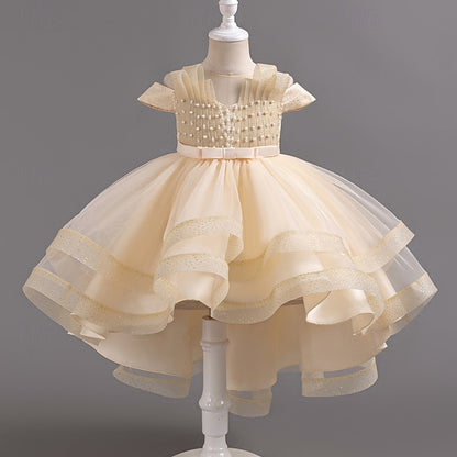 Wedding Solid Short Dress Kids Color Sleeve Girls' Party