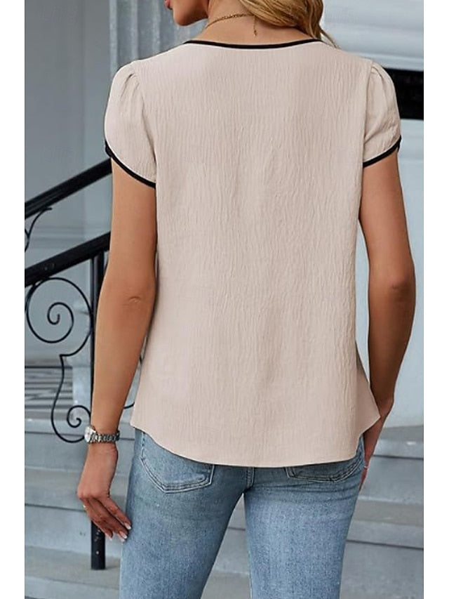 Women's Blouse Patchwork Color Block Modern Casual Short