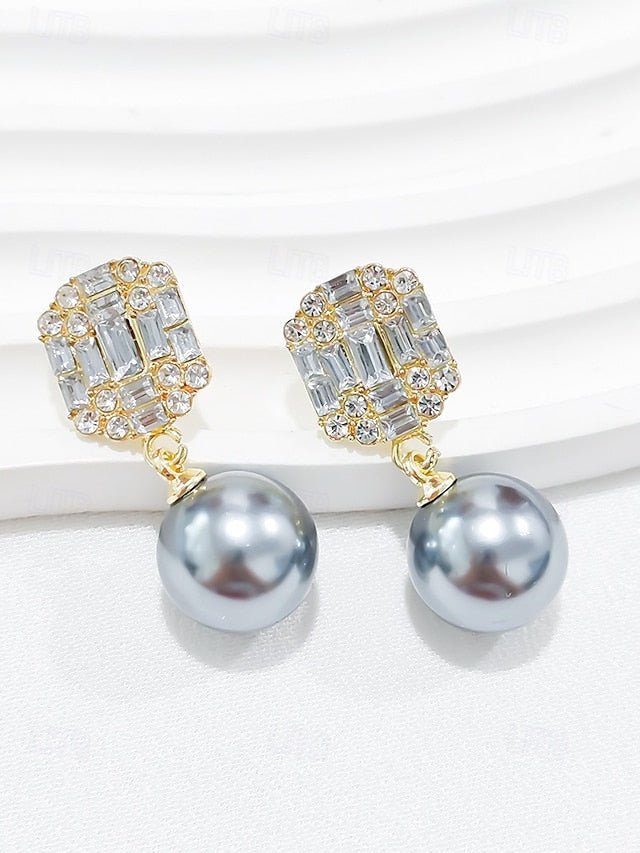 Women's Crystal Rhinestone Pearl Earrings - Gold Statement