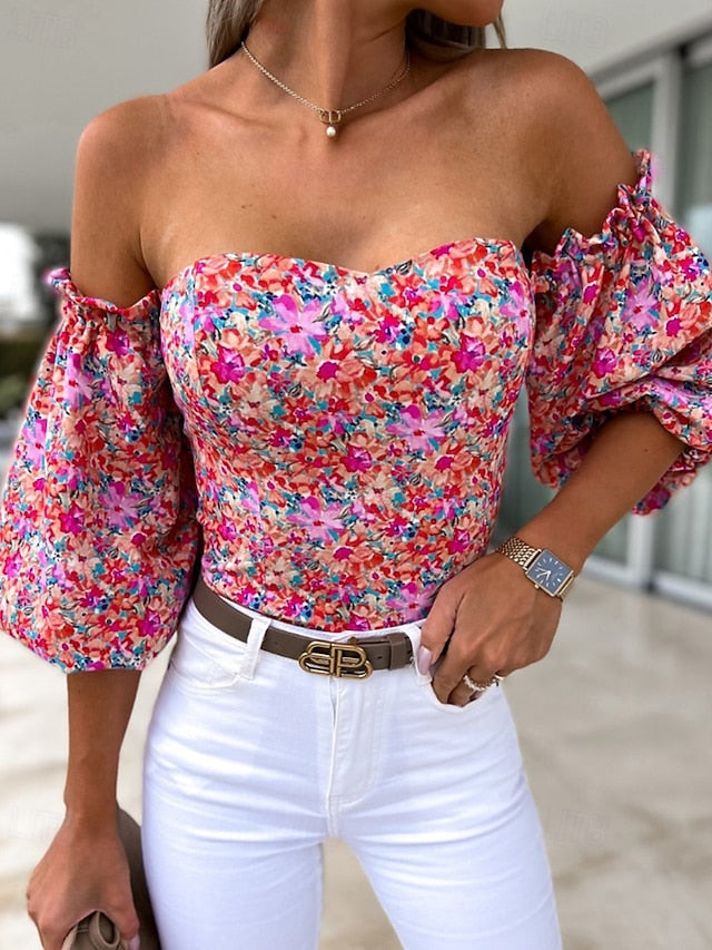 Women's Boho Shirt Blouse Print Flower Modern Boho Long