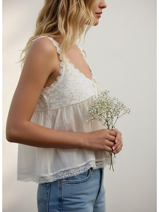 Women's Blouse Lace Tops Camisole Tank Top Patchwork Lace