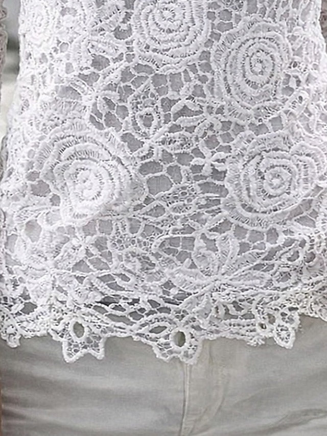 Women's Blouse Lace Solid Color Elegant Stylish Basic Long