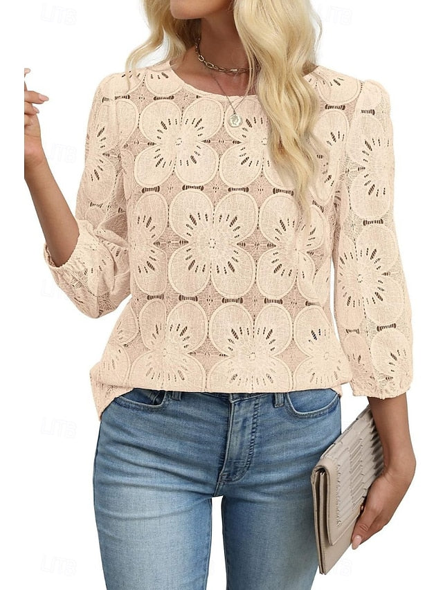Women's Lace Shirt Blouse Lace Plain Active Casual Long