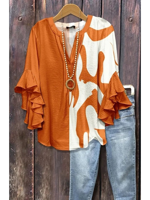 Women's Blouse V Neck Floral Graphic Geometric Bohemia