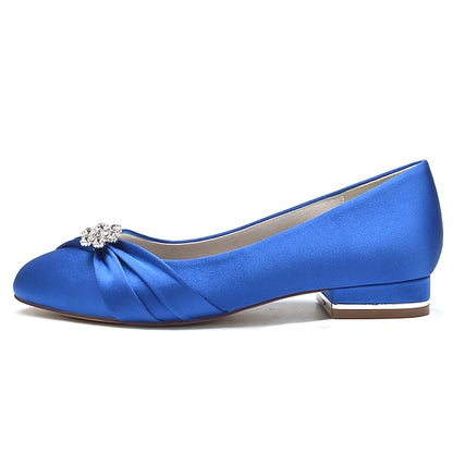 Wedding Women's with Light Flats Satin Rhinestone Blue