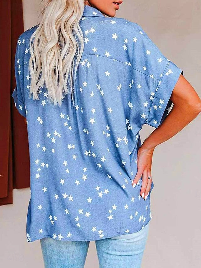 Women's Blouse Buttons Print Star Elegant Vacation Stylish