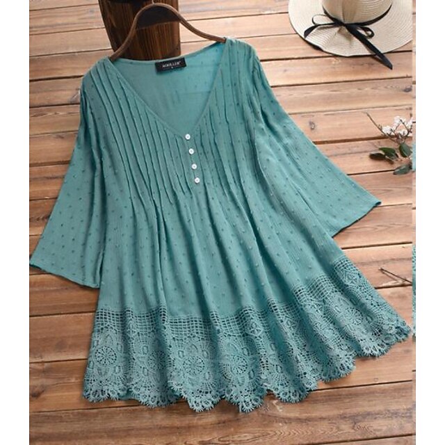 Women's Shirt Lace Shirt Blouse Eyelet top Lace Buttons