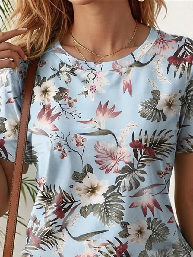 Women's T Shirt Fashion Floral Print Short Sleeve Regular