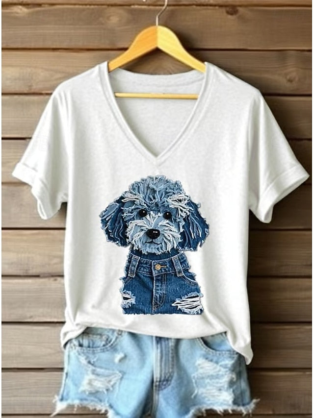 Women's T Shirt Print Graphic Animal Dog Vintage Stylish