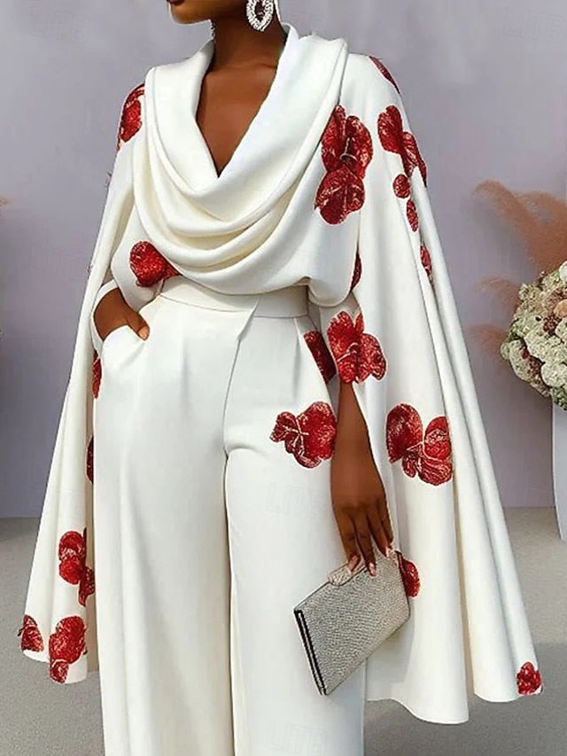 Women's Pants Sets Bolero Top Long Sleeve Floral Elegant