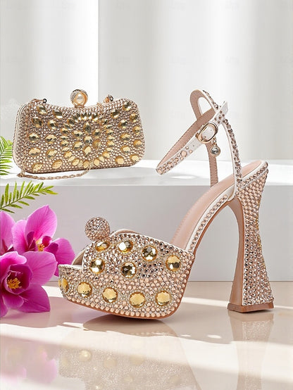 with Women's Rhinestone Platform Matching Sandals High Heel