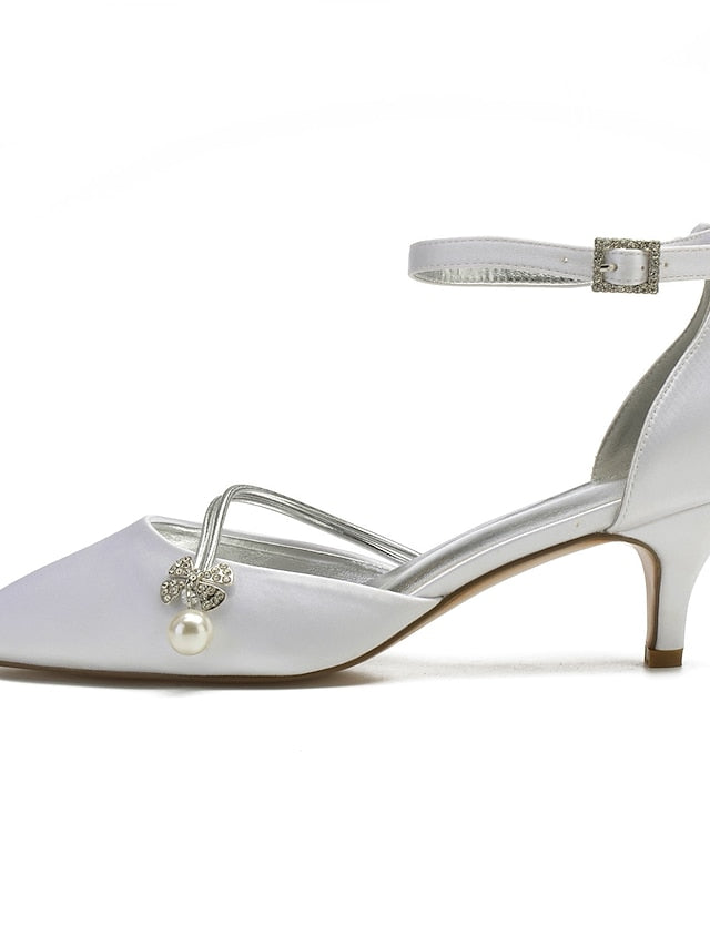 Women's Heels Pearl with Dark and Blue Kitten Satin