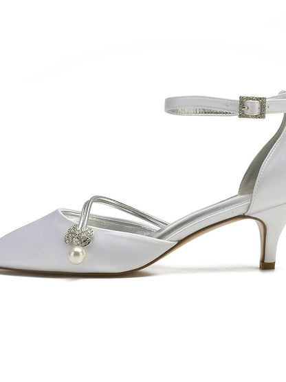 Women's Heels Pearl with Dark and Blue Kitten Satin