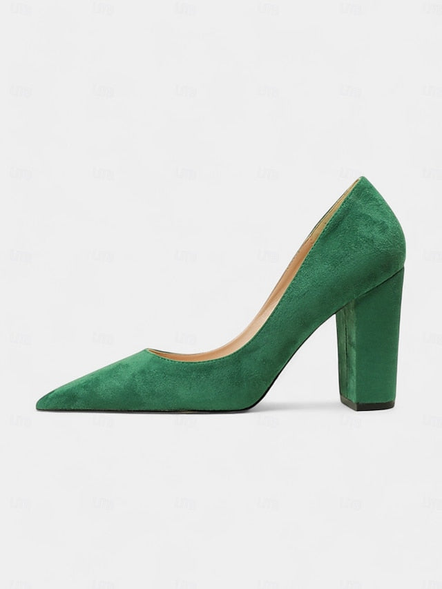 Heels Pointed Suede Toe Block Heel High | Women's Classic