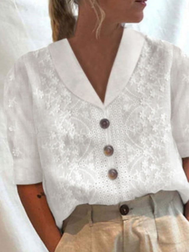 Women's Summer Shirt Casual Shirt Blouse Lace Patchwork