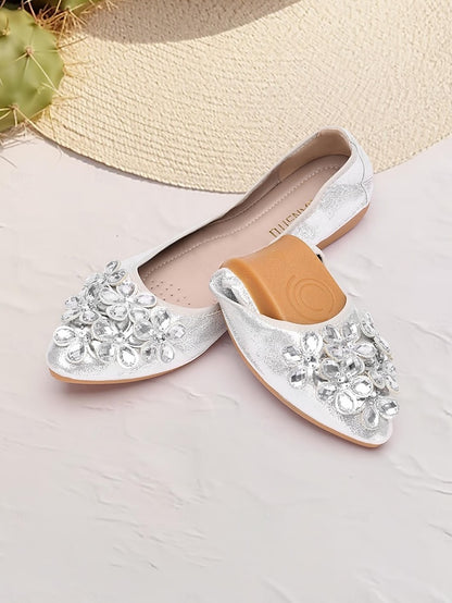 Silver Foldable Rhinestone with Women's Flats