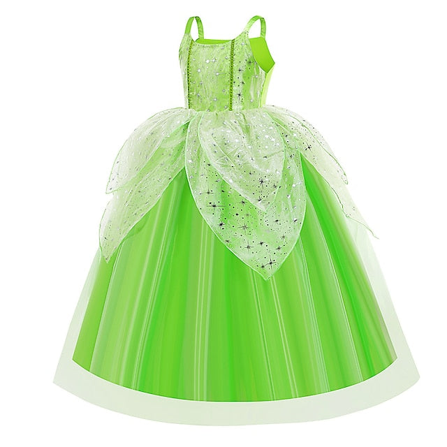 Flower Dress Princess Tiana Bell Tinker Girl Fairytale Theme