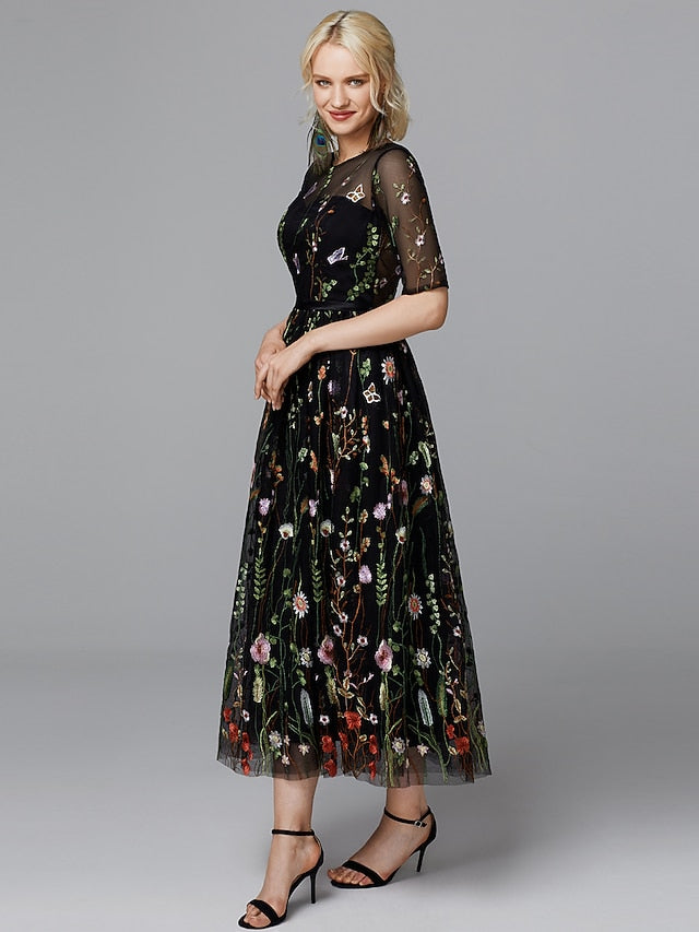 A-Line Floral Dress Valentine's Day Wedding Guest Tea